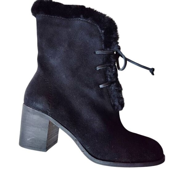 Womens Splendid Cassidy Faux Fur Lace-Up Block Heel Boots 7.5 - Picture 1 of 12